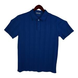 PJ Paul Jones Shirt Mens Size Medium Blue Textured Polo Short Sleeve Button Up